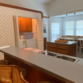 The kitchen comes with a Kuerig and regular coffee maker, blender, pots/pans, dishes and more!